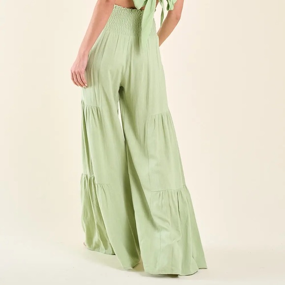 NEW!! Kiwi Boho Wide Leg Linen Palazzo Pants With Waist Sash - Picture 5 of 5